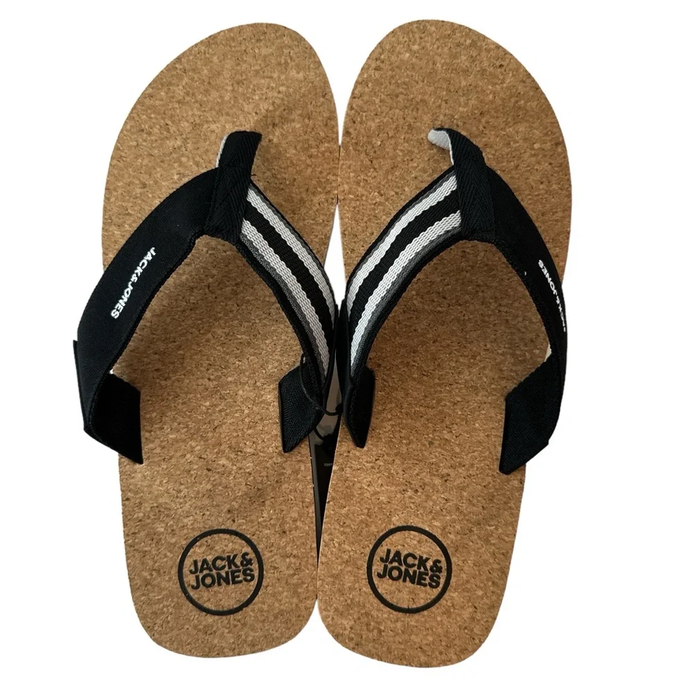 JACK & JONES Mens Logo Flip Flops‎ Sandals Black Summer Beach Shoes Size 12 New